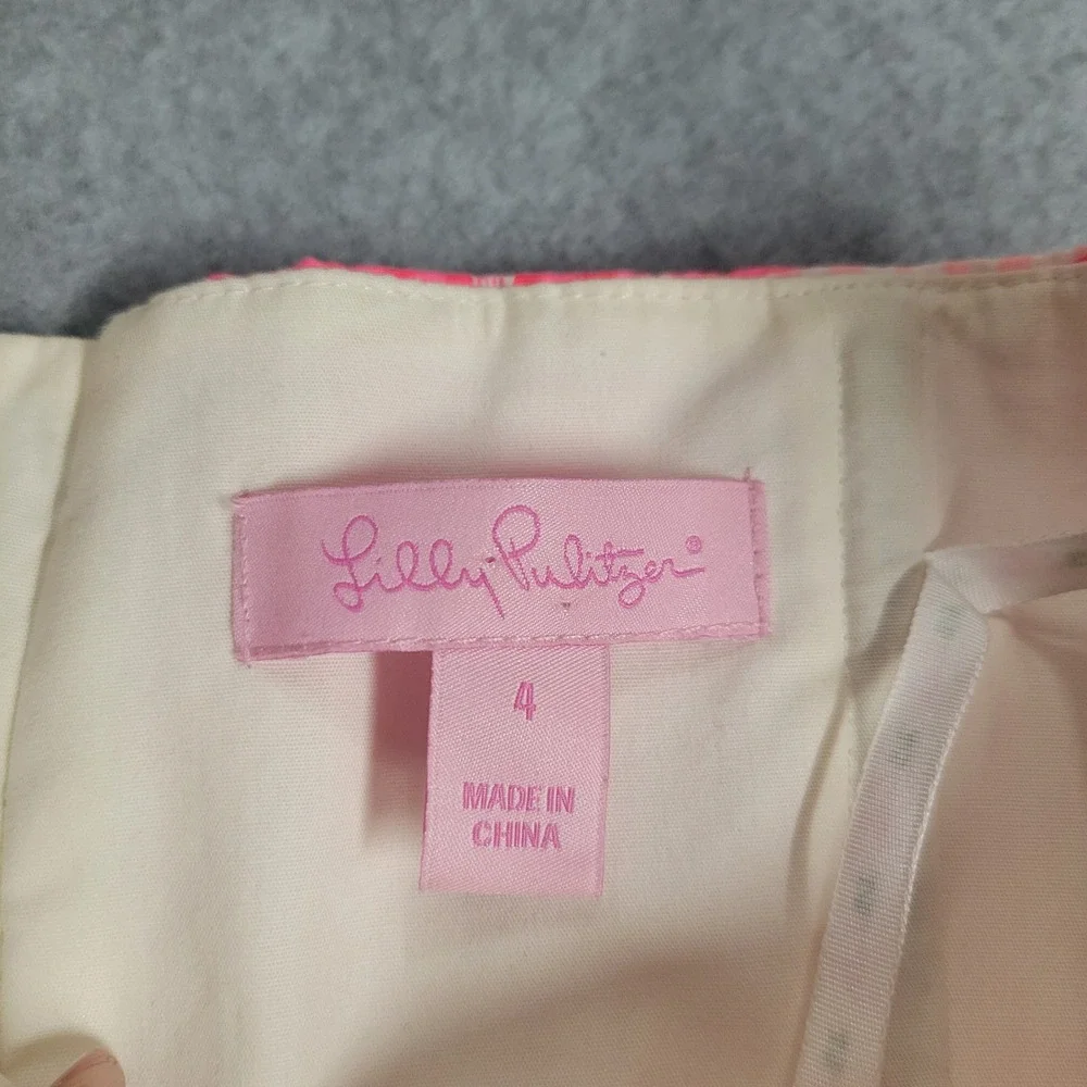 Lilly Pulitzer Lowe Pink Gingham Seersucker Peplum Strapless Dress 4 Zip Derby - Picture 5 of 13